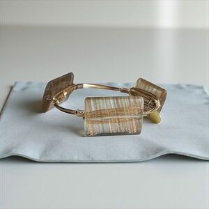 Queen B Collection Wire Wrapped Bracelet – Neutral Shimmer Stone Bangle
